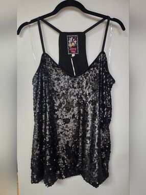 Johnny Was Black Sequin Racerback Camisole Top